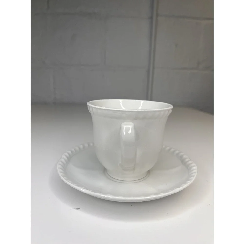 Johnson Brothers Old English White Scalloped Edge Tea Cup‎ & Saucer NEW Flat Cup